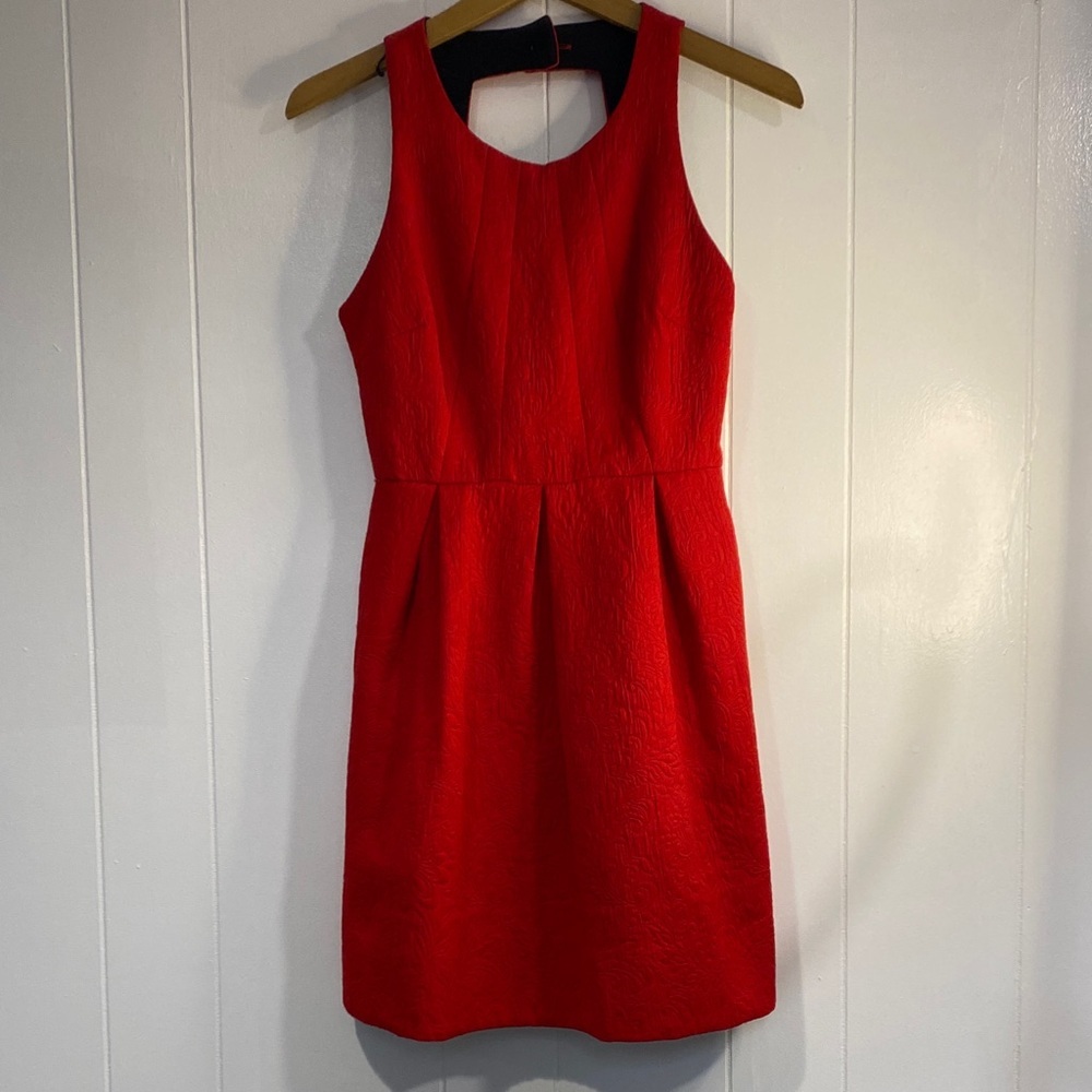 Anthropologie Moulinette Soeurs Dress | Red Jacquard Fit Flare Cocktail | Size 0